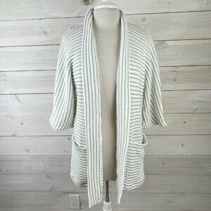 NEW Splendid White Silver Stripe Knit Open Cardigan Sweater